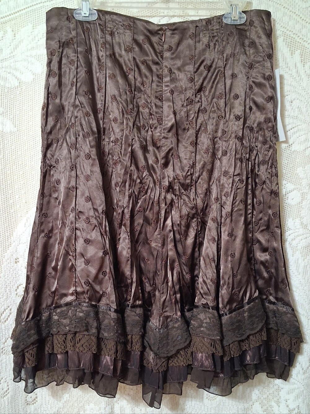 HAZEL NWT CHOCOLATE BROWN PETTICOAT LOOK MIDI TIERED ZIG ZAG LACE HEM. 2012